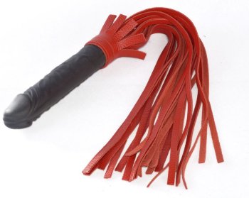 Красная плеть Ракета А с рукоятью из латекса и хвостами из кожи - 50 см.