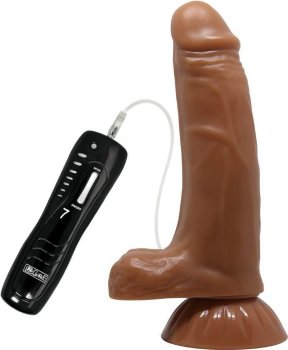 Коричневый вибратор с вращением и поступательными движениями Easton - 18,5 см.