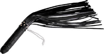 Чёрная плеть Ракета с рукоятью из латекса и хвостами из кожи - 65 см.