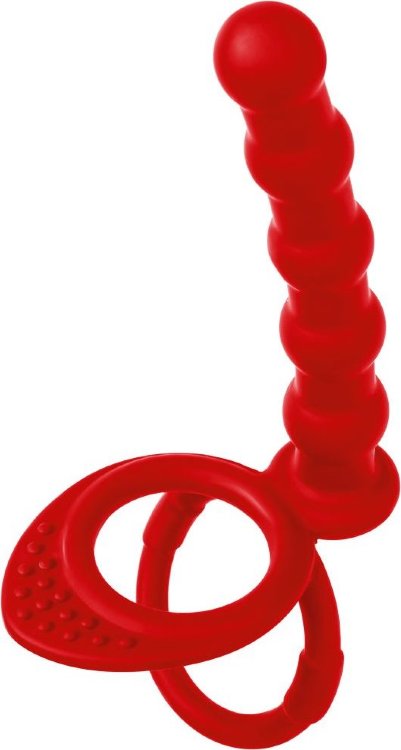 Красная насадка на пенис для двойного проникновения - 19,5 см.
