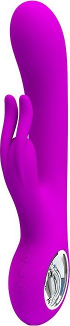 Лиловый вибромассажер с клиторальным отростком Hot Rabbit - 19 см.