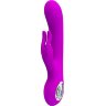 Лиловый вибромассажер с клиторальным отростком Hot Rabbit - 19 см.