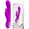 Лиловый вибромассажер с клиторальным отростком Hot Rabbit - 19 см.