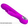 Лиловый вибромассажер с клиторальным отростком Hot Rabbit - 19 см.