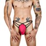 Розовые сексуальные трусы-стринги на тонких черных бретелях