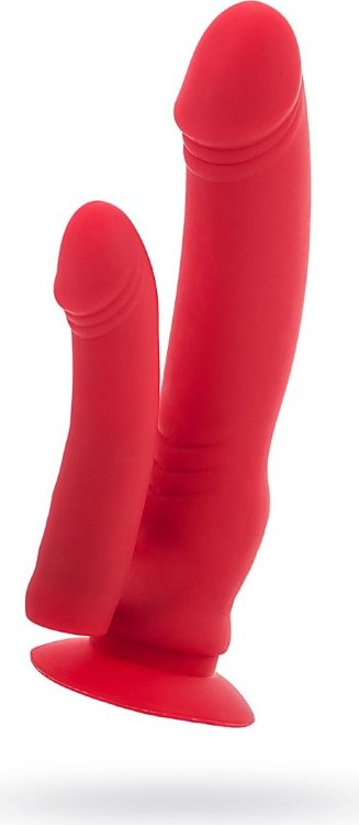 Красный вибратор для двойного проникновения - 19,5 см.