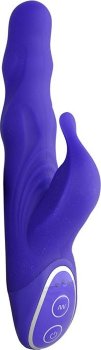 Фиолетовый вибромассажер с клиторальным стимулятором - 19 см.