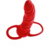 Красная насадка на пенис для двойного проникновения Black Red - 16,5 см.