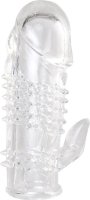 Прозрачная гелевая насадка с шипами и клиторальным отростком - 13 см.