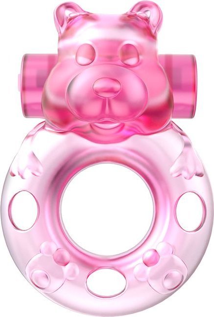 Розовое эрекционное виброкольцо на пенис Pink Bear