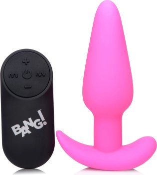 Розовая анальная вибропробка с пультом ДУ 21X Remote Control Vibrating Silicone Butt Plug - 10,4 см.