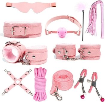 Розовый БДСМ-набор «Оки-Чпоки» из 11 предметов