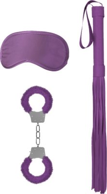 Фиолетовый набор для бондажа Introductory Bondage Kit №1  Цена 2 894 руб. Introductory Bondage Kit #1 – набор, состоящий из 3 предметов для эротических ролевых игр и практик БДСМ. В комплекте: наручники, маска, плеть. Страна: Китай. Материал: искусственная кожа.