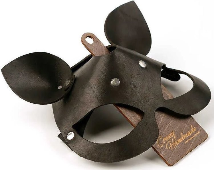 Черная кожаная маска Кошка с маленькими ушками