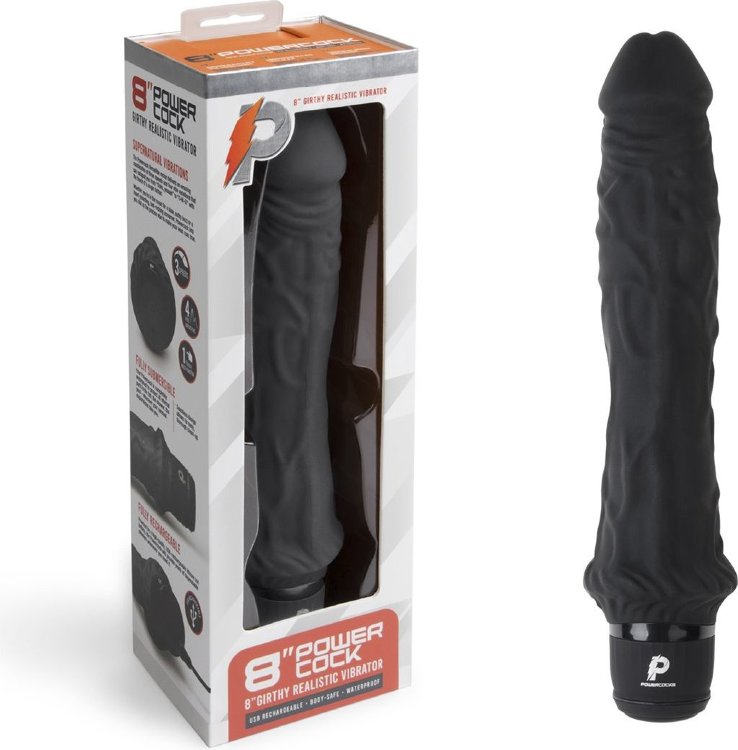 Черный вибратор-реалистик 8 Girthy Realistic Vibrator - 24,5 см.
