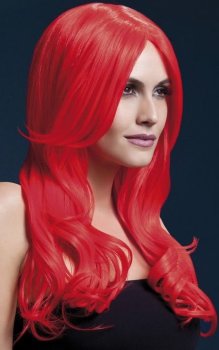 Красный парик с длинной челкой Khloe