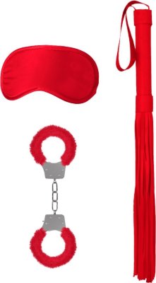 Красный набор для бондажа Introductory Bondage Kit №1  Цена 2 894 руб. Introductory Bondage Kit #1 – набор, состоящий из 3 предметов для эротических ролевых игр и практик БДСМ. В комплекте: наручники, маска, плеть. Страна: Китай. Материал: искусственная кожа.