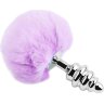 Серебристая анальная пробка с сиреневым мехом Metal Anal Fluffly Twist Plug L