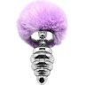 Серебристая анальная пробка с сиреневым мехом Metal Anal Fluffly Twist Plug L