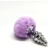 Серебристая анальная пробка с сиреневым мехом Metal Anal Fluffly Twist Plug L