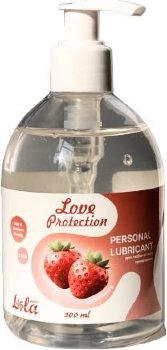 Лубрикант на водной снове Love Protection Strawberry с ароматом клубники - 300 мл.