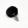 Серебристая анальная пробка с черным хвостиком Metal Anal Fluffly Twist Plug S