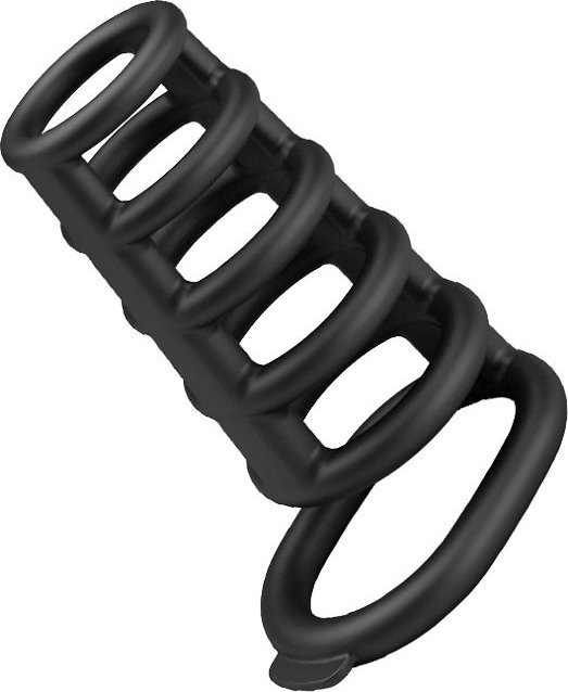 Черная насадка на пенис с подхватом мошонки Rodrigo