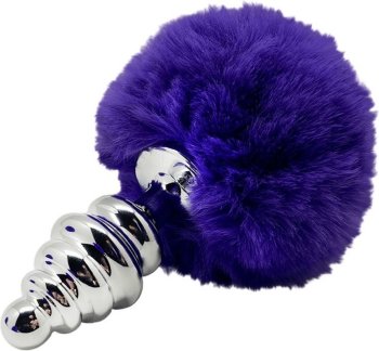 Анальная пробка Metal Anal Fluffly Twist Plug S с фиолетовым хвостиком