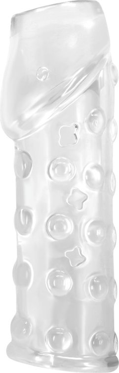 Прозрачная открытая насадка на пенис с бугорками - 19,8 см.