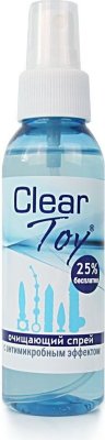 Очищающий спрей Clear Toy с антимикробным эффектом - 100 мл.  Цена 597 руб. Хороший секс, в том числе с использованием интимных аксессуаров, - это невероятное удовольствие. Но не стоит забывать о гигиене. После применения поверхность секс-игрушек необходимо тщательно очистить. С помощью спрея Clear Toy это можно сделать легко и быстро. Clear Toy это: - средство нового поколения с уникальным антимикробным составом - быстрое и эффективное очищение вашего тела и интимных аксессуаров - ощущение чистоты и свежести после использования - предотвращение появления неприятных запахов - сохранение поверхности секс-игрушек - экономия времени - совместимость со всеми искусственными материалами. Не содержит спирта. обильно распылить на очищаемую поверхность или на участок тела, на котором возможно загрязнение или появление неприятного запаха, излишки удалить салфеткой. Aqua, Propylene Glycol, Polysorbate, Chlorhexidine digluconate, Mentha Arvensis Oil. Страна: Россия. Объем: 100 мл.