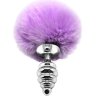 Серебристая анальная пробка с сиреневым помпоном Metal Anal Fluffly Twist Plug S
