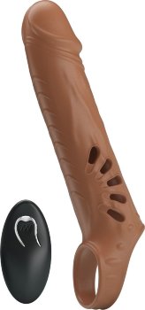 Коричневая вибронасадка с подхватом мошонки и пультом ДУ
