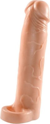 Насадка-удлинитель Extension sleeve с подхватом мошонки - 19 см. Длина: 19 см. Диаметр: 4.8 см. Насадка-удлинитель Extension sleeve откорректирует пенис до необходимой длины, что вселит в Вас уверенность и предоставит возможность полностью расслабится и наслаждаться процессом. Насадка представляет собой оболочку в виде реалистичного фаллоса, которая способна за счёт толщины стенок увеличить пенис в диаметре. Различный размер втулок увеличит длину полового органа по собственному желанию и предпочтению. Материал, из которого изготовлена насадка-удлинитель, фантастически реалистичен, а в сочетании со смазкой на водной основе невозможно отличить от человеческой плоти. Кольцо, расположенное у основания насадки, предназначено для фиксации на мошонке, а также способствует задержке преждевременной эякуляции. В комплекте пробники смазки и гель-пудры. Максимальный прирост длины - 5,1 см. Страна: Россия. Материал: силикон.