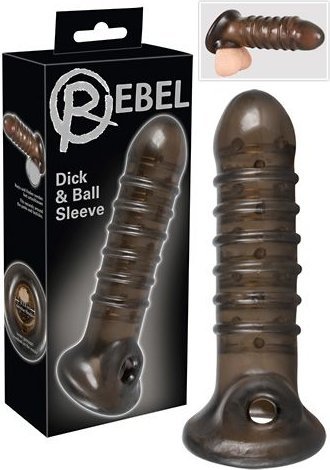 Насадка на пенис Rebel smoke с рёбрышками и отверстием под мошонку