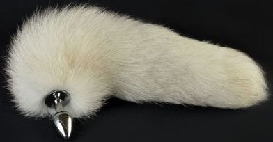 Анальная металлическая пробка с натуральным белым хвостиком