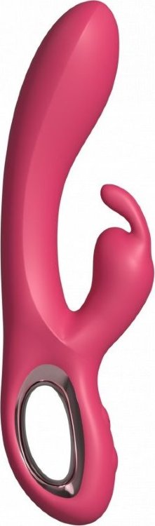Малиновый силиконовый вибратор-кролик - 22 см.