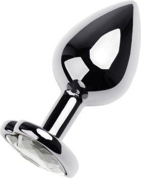 Серебристая анальная пробка с прозрачным кристаллом-сердцем - 8 см.