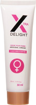 Стимулирующий крем для женщин Xtra Delight - 30 мл.  Цена 2 075 руб. Стимулирующий крем Xtra Delight разработан для женщин, которые стремятся усилить свои ощущения и достичь более ярких оргазмов. Этот крем, созданный на основе натуральных ингредиентов, таких как иланг-иланг и витамин E, помогает повысить чувствительность интимных зон и усилить наслаждение во время близости. Применяя крем на область клитора, вы активируете естественные процессы возбуждения, создавая более интенсивные ощущения и повышая частоту оргазмов. Легкая и нежирная текстура делает нанесение комфортным, оставляя приятное чувство тепла и расслабленности на коже. Xtra Delight подходит как для индивидуального использования, так и для совместного исследования удовольствия в паре. Крем безопасен для всех типов кожи, но рекомендуется провести тест на небольшом участке перед регулярным применением. Этот крем помогает каждой женщине открывать новые грани своего удовольствия и наслаждаться более насыщенными интимными моментами, повышая уверенность и удовольствие в себе и своем теле. нанесите небольшое количество крема на клитор и нежно помассируйте до полного впитывания. Cera microcristallina, Paraffinum liquidum, Paraffin dimethicone, Cetyl alcohol, Cananga odorata flower oil, Cinnamomum camphora oil, Linalooliferum wood oil, Tocopheryl acetate, Benzyl benzoate, Benzyl salicylate, Farnesol, Geraniol, Linalool. Страна: Франция. Объем: 30 мл.