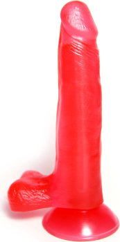 Малиновый гелевый фаллоимитатор на присоске - 17,5 см.