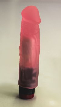 Розовый вибромассажер в виде фаллоса с венками - 18,5 см.