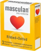 Презервативы с колечками и пупырышками Masculan Ribbed+Dotted - 3 шт.