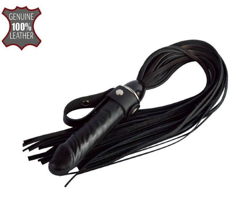 Черная плеть Ковбой с ручкой-фаллосом - 55 см.