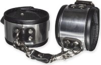 Эффектные серебристо-черные наручники с металлическим блеском