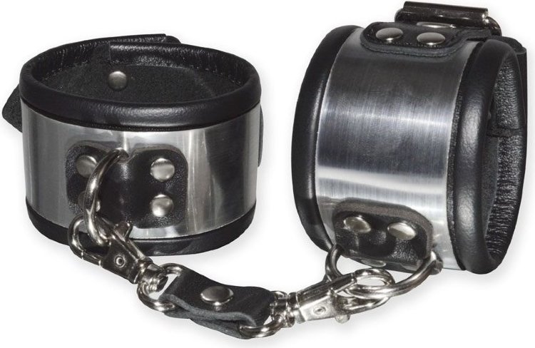 Эффектные серебристо-черные наручники с металлическим блеском