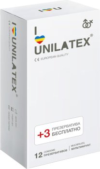 Разноцветные ароматизированные презервативы Unilatex Multifruit - 12 шт. + 3 шт. в подарок