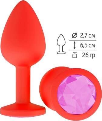 Красная анальная втулка с розовым кристаллом - 7,3 см.  Цена 1 784 руб. Длина: 7.3 см. Диаметр: 2.7 см. Гладенькая силиконовая пробка с кристаллом в ограничительном основании. Рабочая длина - 6,5 см. Вес - 26 гр. Страна: Россия. Материал: силикон.