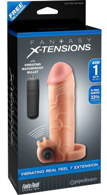 Телесная вибронасадка с кольцом Vibrating Real Feel 1 Extension - 14 см.  Цена 6 812 руб. Длина: 14 см. Диаметр: 2.5 см. Реалистичная вибронасадка с выделяющимися венами, складками, ярко выраженной головкой. Изготовлена из супер-эластичного Fanta Flesh материала. Подходит для большинства размеров. Увеличивает диаметр (даёт в среднем 33% увеличения в диаметре от исходных параметров) и увеличивает длину на 2,5 см. У основания насадки имеется кольцо, которым опоясывается мошонка для пролонгации полового акта. Также кольцо способствует удержанию насадки на месте. С противоположной стороны от кольца располагается вибропуля. Рядом с вибропулей имеются небольшие щупальца для стимуляции клитора. В комплект включены: водонепроницаемая вибропуля, батарейки, лубрикант, очиститель для игрушек. Страна: Китай. Материал: термопластичная резина (TPR). Батарейки: 2 шт., тип LR44.