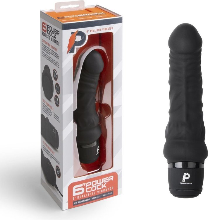 Черный вибратор-реалистик 6 Realistic Vibrator - 17 см.