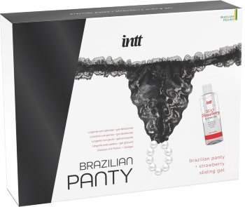Черные трусики со стимулирующими бусинами и массажным гелем Sliding Gel Strawberry в комплекте