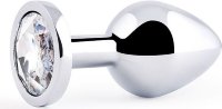 Анальная пробка SILVER PLUG MEDIUM с прозрачным кристаллом - 8,2 см.